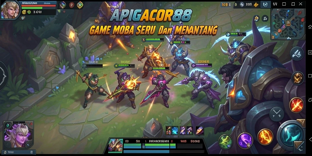 Tampilan gameplay <strong>APIGACOR88</strong> yang intens dan mendebarkan dalam pertarungan tim.