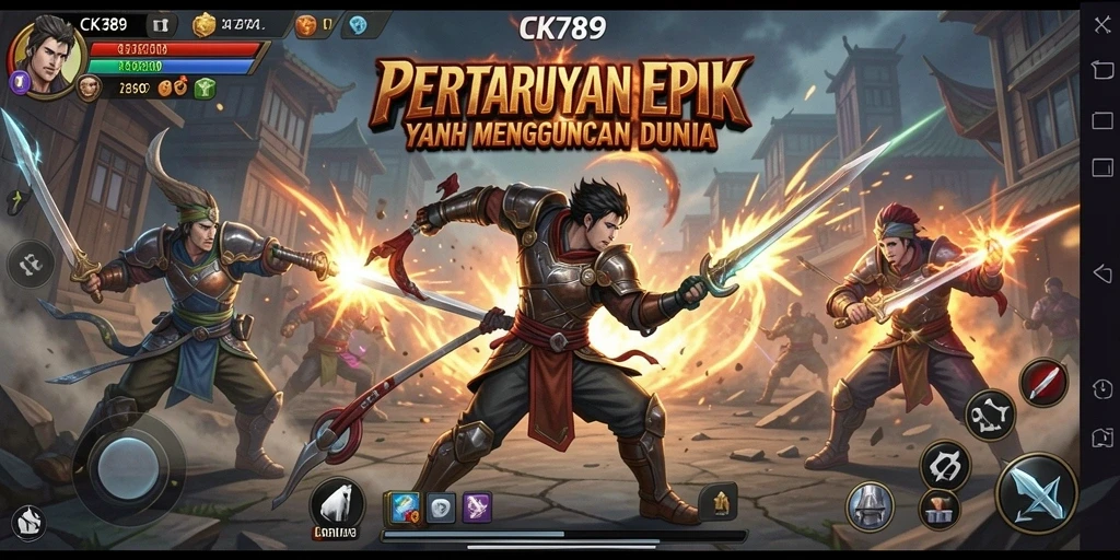 Screenshot CK789 yang menunjukkan pertarungan epik antara dua karakter kuat.