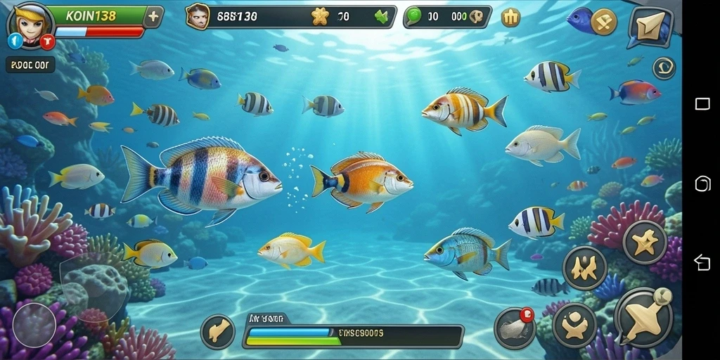 Tampilan gameplay KOIN138 yang seru dan penuh aksi menangkap ikan.