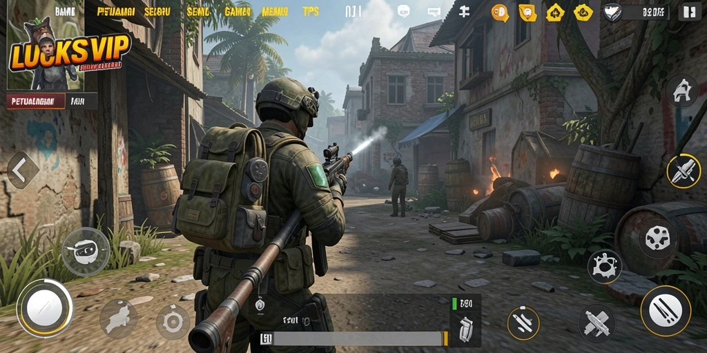 Screeshot utama LUCKSVIP menampilkan aksi mendebarkan dalam mode TPS.