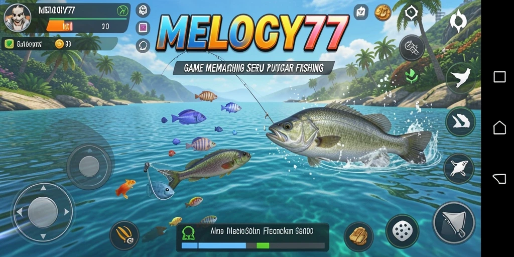 Tampilan gameplay MELODY77 dengan aksi memancing yang mendebarkan.