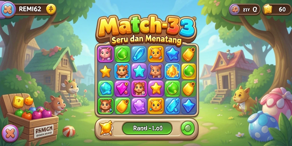 Tampilan gameplay seru mencocokkan objek di REMI62.