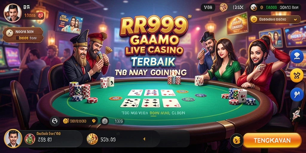 Screenshot gameplay RR999 yang menunjukkan dealer live di meja permainan.